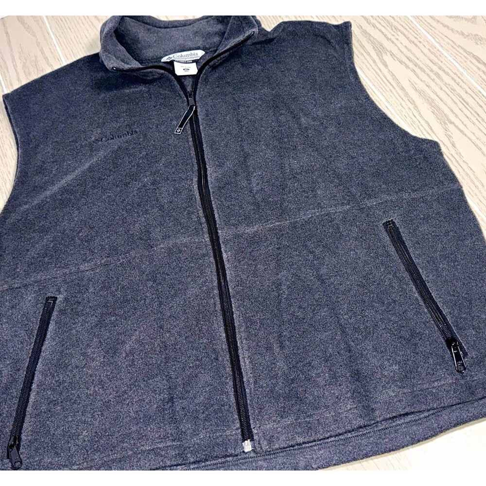 Columbia Men's Gray Full Zip Fleece Vest Stand-Up Collar Pockets Size XL